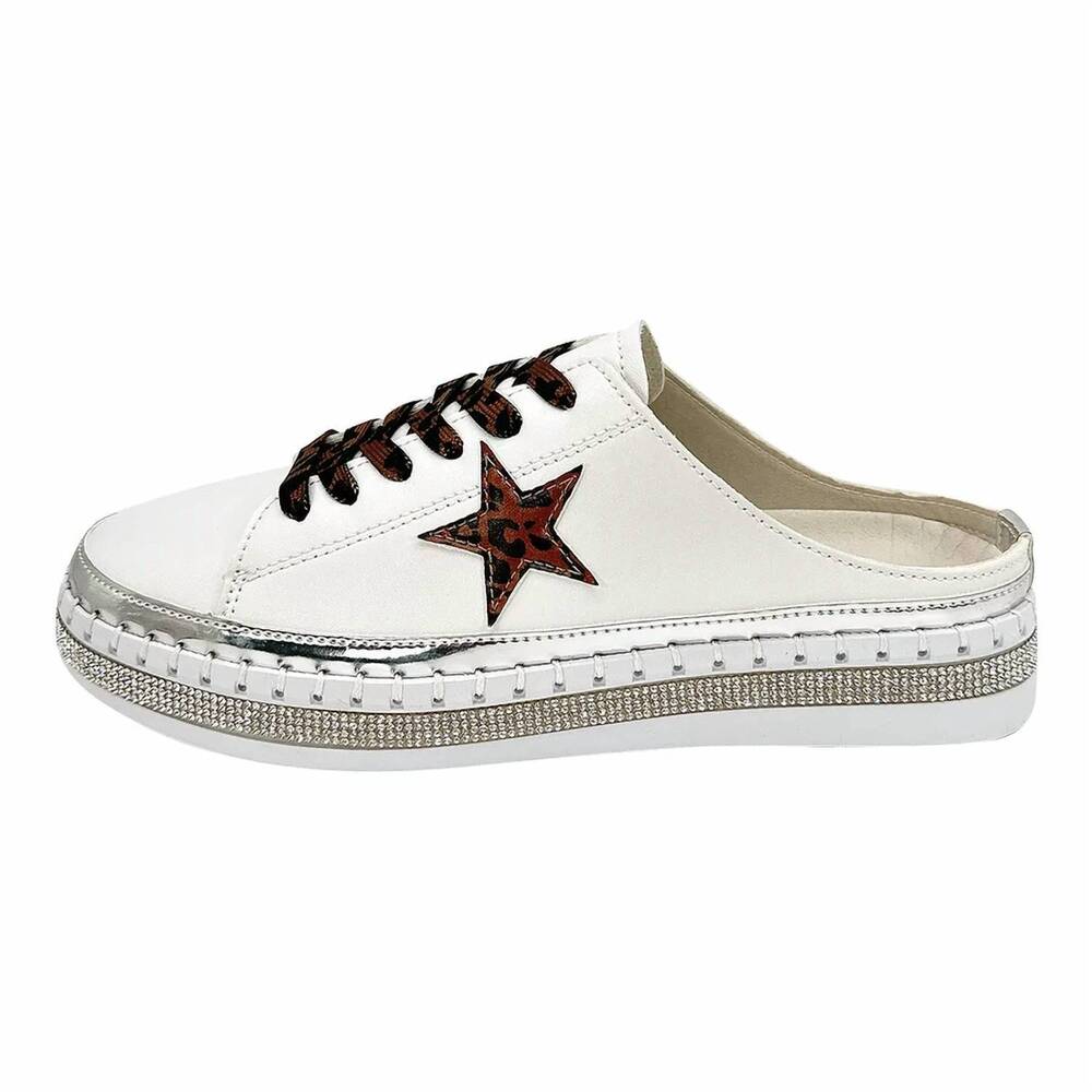 NEW ROWDY CROWD women's springs leopard star slides shoe in silver